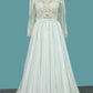 Satin A Line Scoop Long Sleeves Wedding Dresses With Applique And Bow Knot