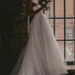 Simple Strapless Tulle Lace Wedding Dress Beach Bridal Gown With Slit