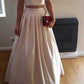 A-Line Gorgeous Two Piece Ivory Satin Long Strapless Floor-Length Prom Dresses JS151