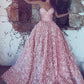 New Arrival Lace Prom Dresses Sweetheart A Line Sweep Train