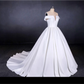 Puffy Off The Shoulder Satin Wedding Dress, Ball Gown Long Bridal Dress With Long Train