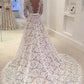 A-Line Backless Bowknot Scalloped Ivory Long Sleeve Backless Lace Wedding Dresses UK JS330