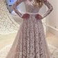 A-Line Backless Bowknot Scalloped Ivory Long Sleeve Backless Lace Wedding Dresses UK JS330
