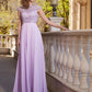 Short A-Line/Princess Scoop Floor-Length Sleeves Beading Chiffon Dresses