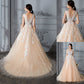 Court Sleeveless Ball Train Scoop Gown Tulle Wedding Dresses