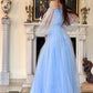 Beading A-Line/Princess Long Sleeves Off-the-Shoulder Floor-Length Tulle Dresses