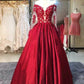 A-line Long Sleeves Sweetheart Lace Floor-Length Burgundy Cheap Prom Dresses JS760