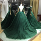 A-line Green Lace Appliques Ball Gown V-back Evening Dresses Prom Dresses JS737
