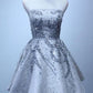 A Line Silver Strapless Mini Lace Shinny Sequin Lace up Appliques Homecoming Dresses JS828