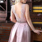 A-Line Crew Above-Knee Pink Satin Sleeveless Homecoming Dress with Appliques Beading JS232